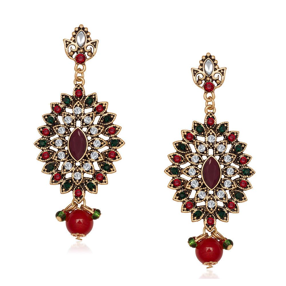Hania Jewels Gold Plated Austrin Stone Dangler Earrings