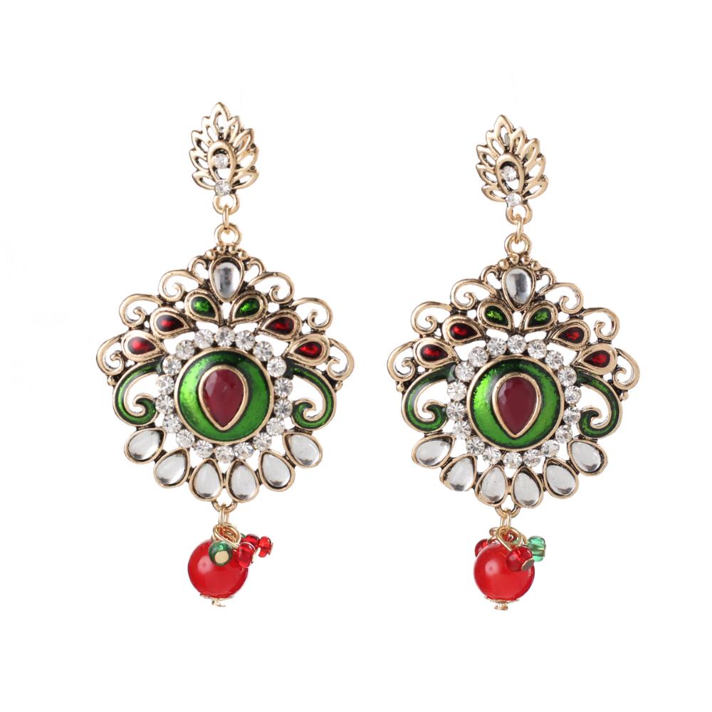 Hania Jewels Gold Plated Austrin And Kundan Stone Dangler Earrings