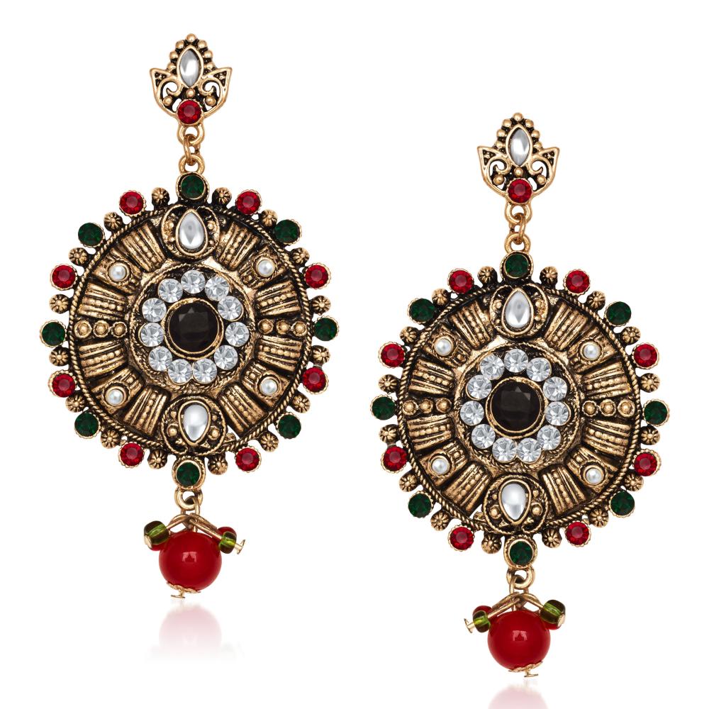 Hania Jewels Gold Plated Austrin Stone Dangler Earrings