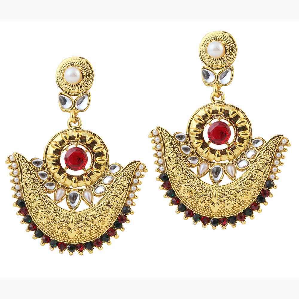 Hania Jewels Gold Plated Kundan Stone Dangler Earrings