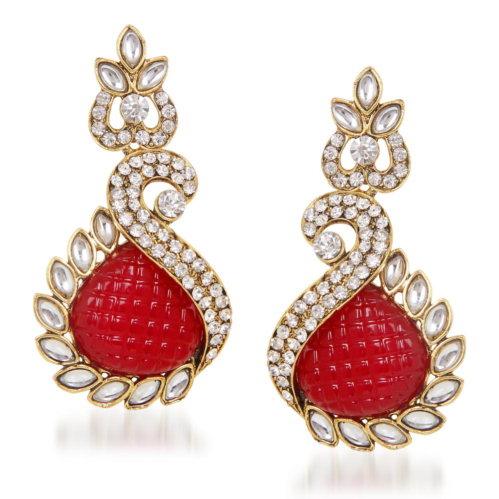 Hania Jewels Gold Plated Austrain And Kundan Stone Dangler Earrings