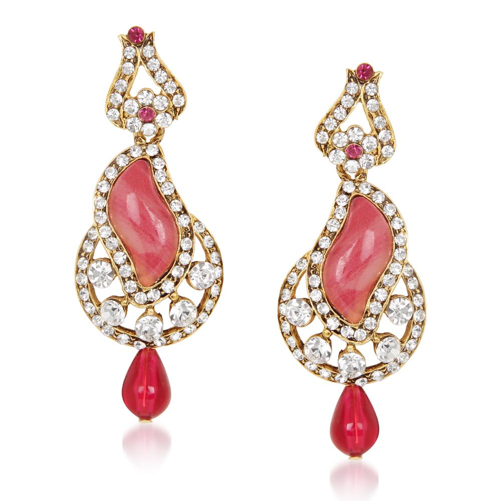 Hania Jewels Gold Plated Austrain Stone Dangler Earrings