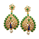 Hania Jewels Gold Plated Pota Stone Peacock Dangler Earrings