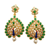 Hania Jewels Gold Plated Pota Stone Peacock Dangler Earrings