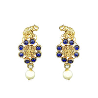 Hania Jewels Gold Plated Austrain Stone Temple Dangler Earrings