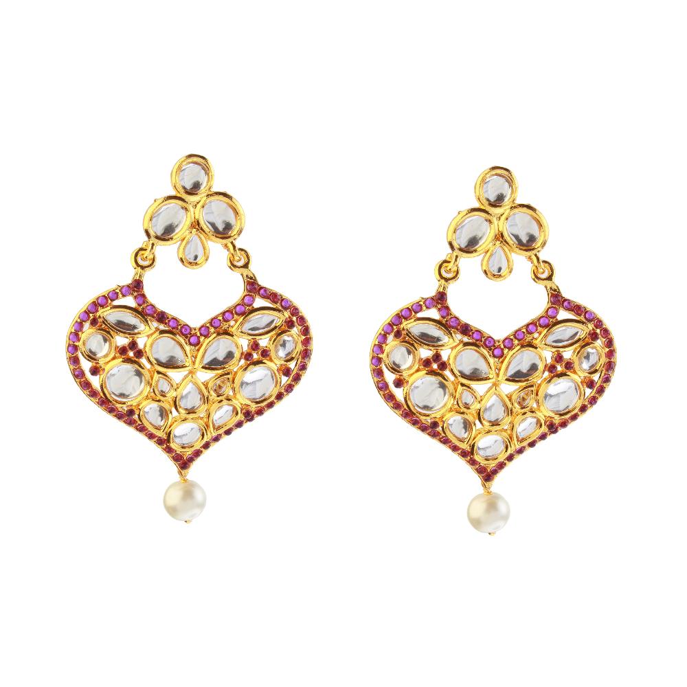 Hania Jewels Gold Plated Kundan Stone Dangler Earrings