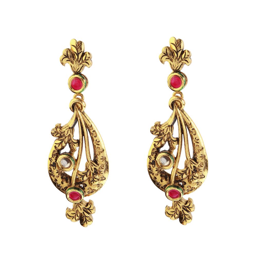 Hania Jewels Red Pota Stone Dangler Earrings