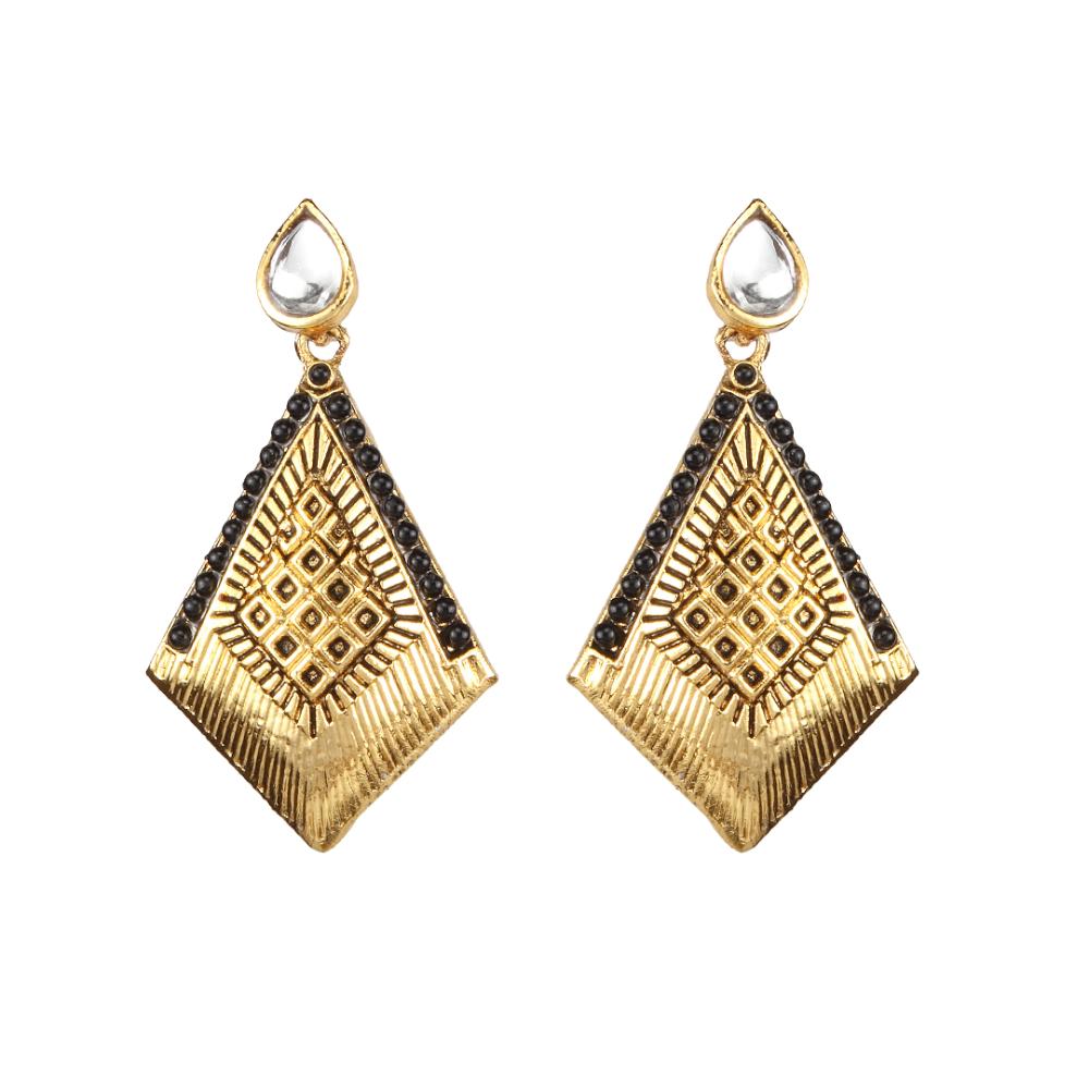 Hania Jewels Geometric Antique Diamond Shaped and Kundan Detail Earring