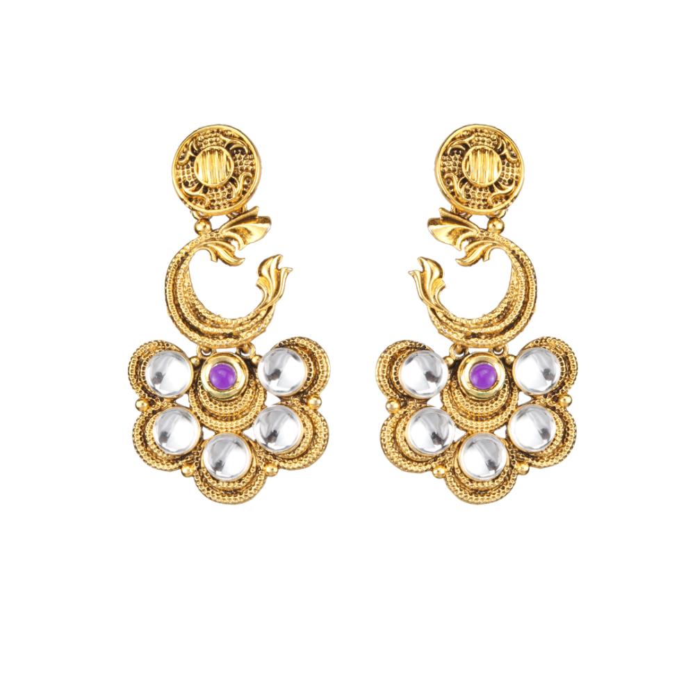 Hania Jewels Floral Design Kundan Dangler Earrings