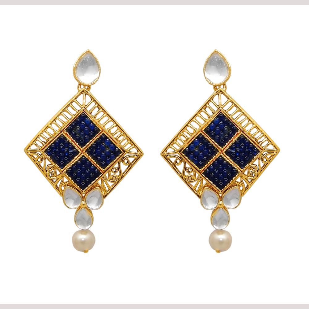 Hania Jewels Square Design Kundan and Pearl Drop Earrings
