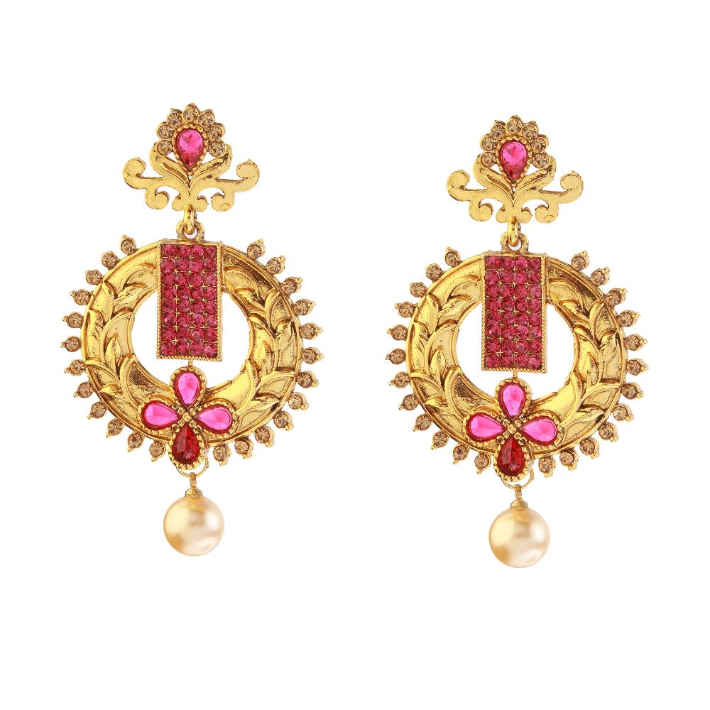 Hania Jewels Elegant Traditional Pota Stone and Pearl Drop Earrings