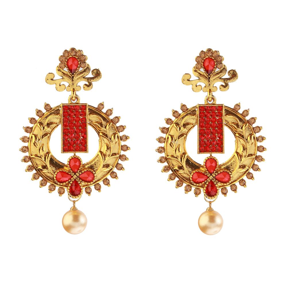 Hania Jewels Elegant Traditional Pota Stone and Pearl Drop Earrings