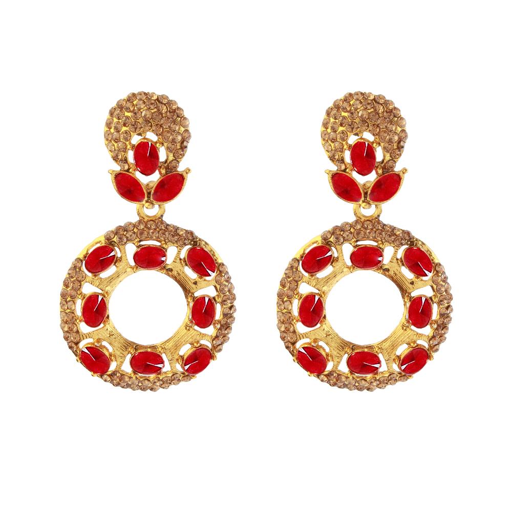 Hania Jewels Hoop Style Earrings with Red Crystals