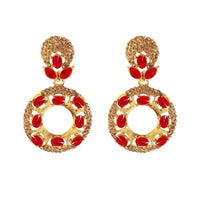 Hania Jewels Hoop Style Earrings with Red Crystals