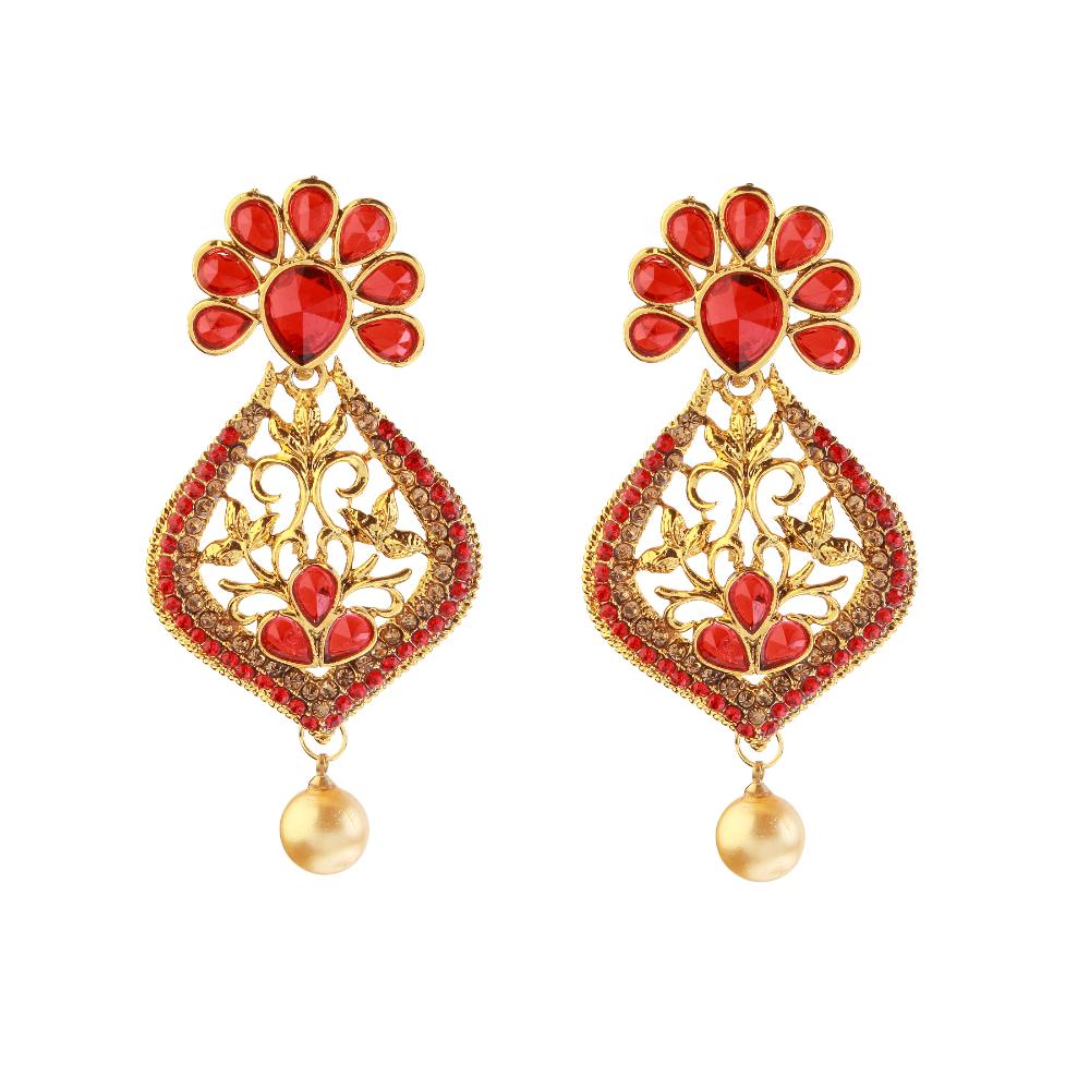 Hania Jewels Floral Design and Pearl Drop Dangler Earrings