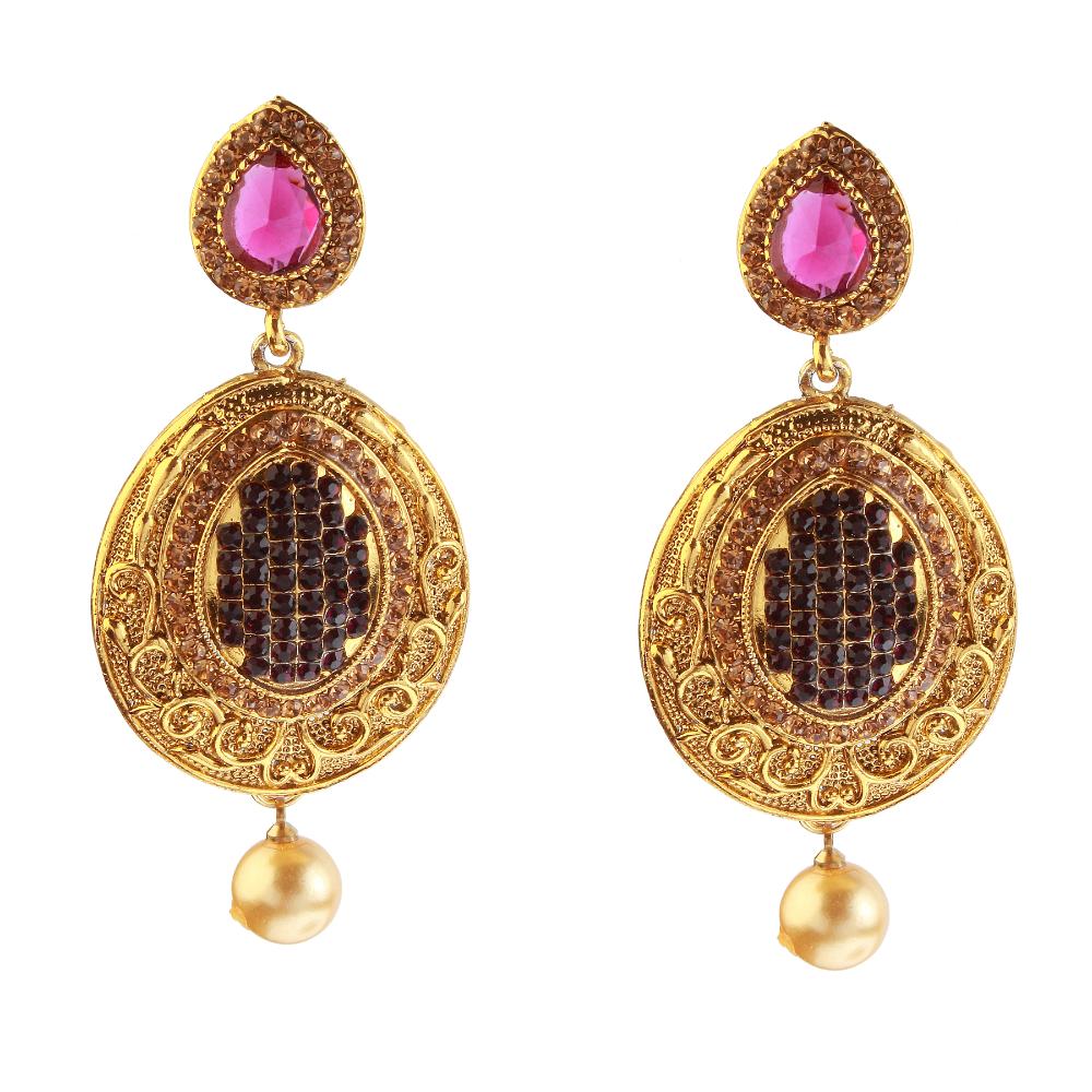 Hania Jewels Elegant Traditional Pota Stone and Pearl Drop Earrings