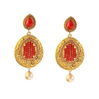 Hania Jewels Elegant Traditional Pota Stone and Pearl Drop Earrings