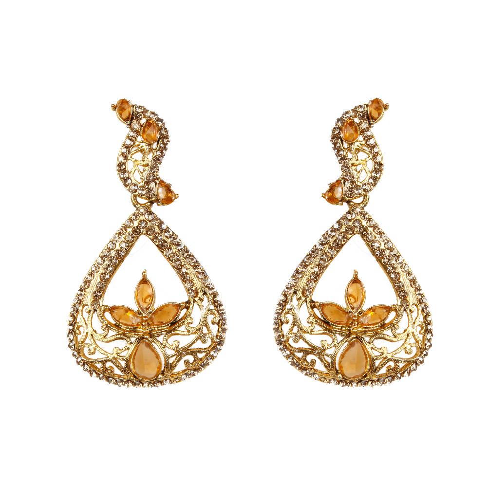 Hania Jewels Teardrop Dangler Earrings with Red Leaf Design