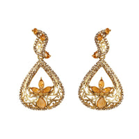 Hania Jewels Teardrop Dangler Earrings with Red Leaf Design