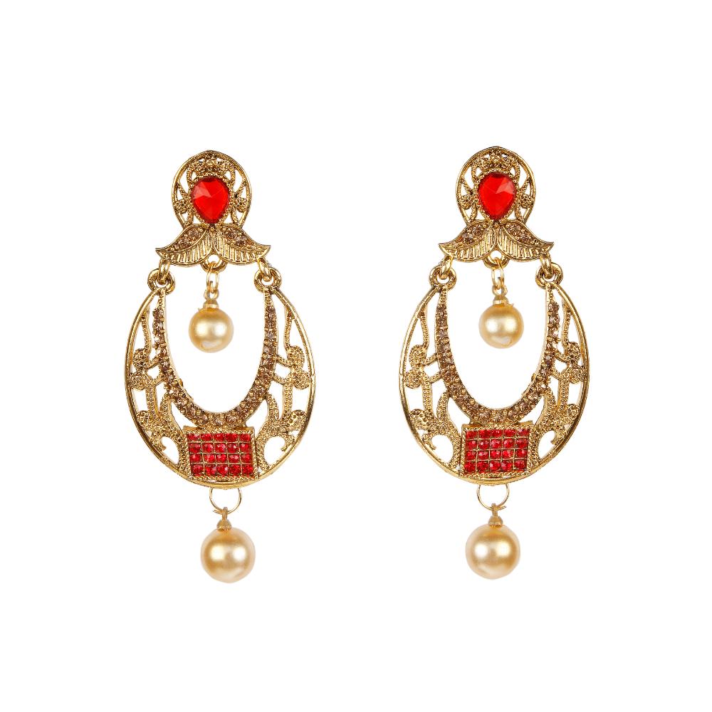 Hania Jewels Elegant Traditional Pota Stone and Pearl Drop Earrings