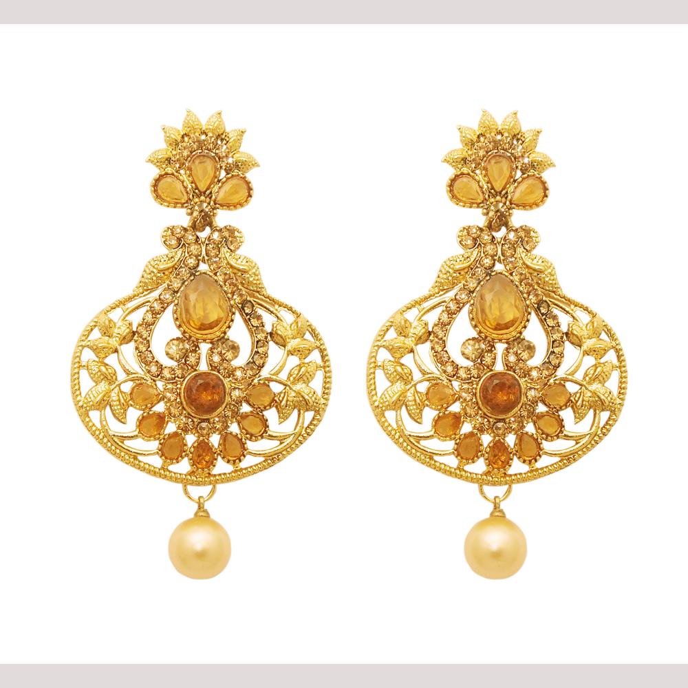 Hania Jewels Elegant Traditional Pota Stone and Pearl Drop Earrings