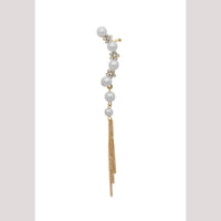Hania Jewels Modern White Pearl Ear Cuff with Dangling Chains