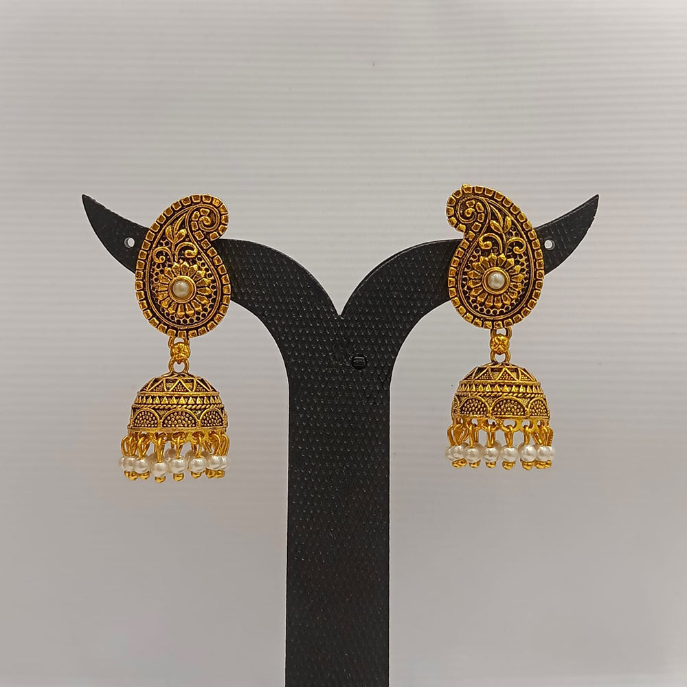 Dariyalal Sales Gold Plated Pota Stone And Pearl Jhumki Earrings