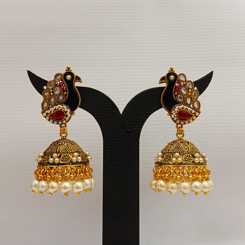 Dariyalal Sales Gold Plated Kundan Stone And Pearl Jhumki Earrings