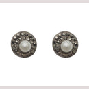 Hania Jewels Metallic Shade and Pearl Drop Stud Earrings