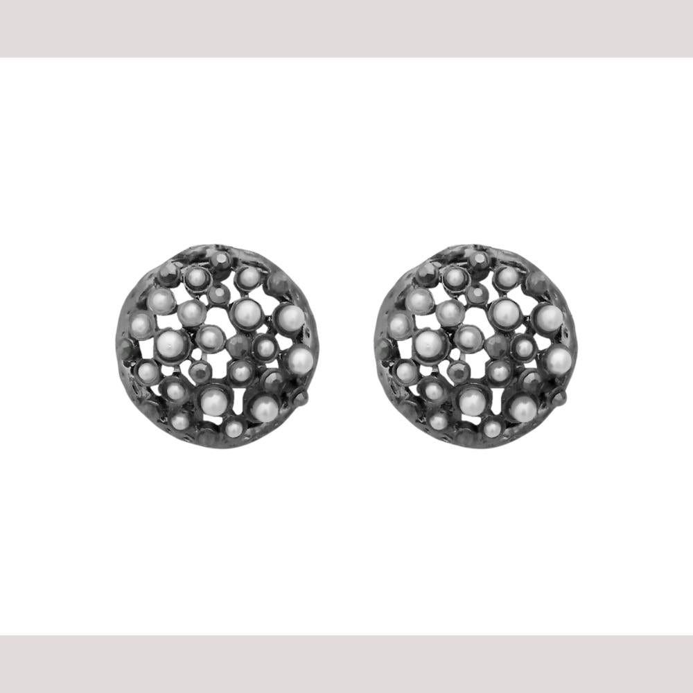 Hania Jewels Metallic Shade and Pearl Drop Stud Earrings