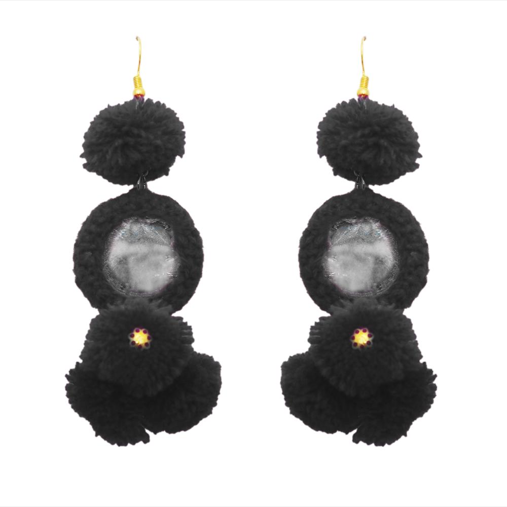 Hania Jewels Black Wool Pom Pom Earrings