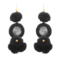 Hania Jewels Black Wool Pom Pom Earrings