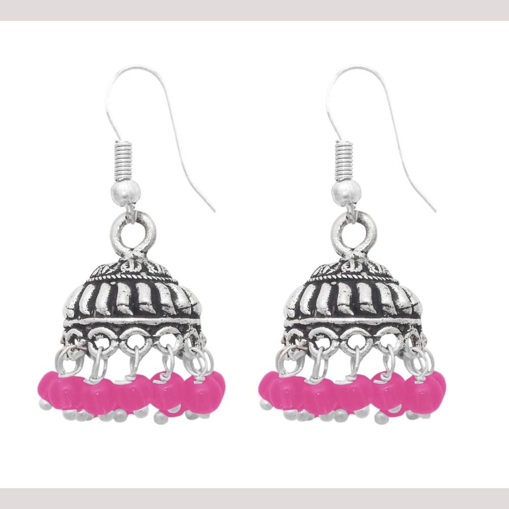 Hania Jewels Classic Indian Rhodium Plated Jhumki Earrings with Beads