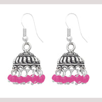 Hania Jewels Classic Indian Rhodium Plated Jhumki Earrings with Beads