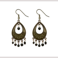 Hania Jewels Antique Bronze Teardrop Earrings with Black Bead Dangles