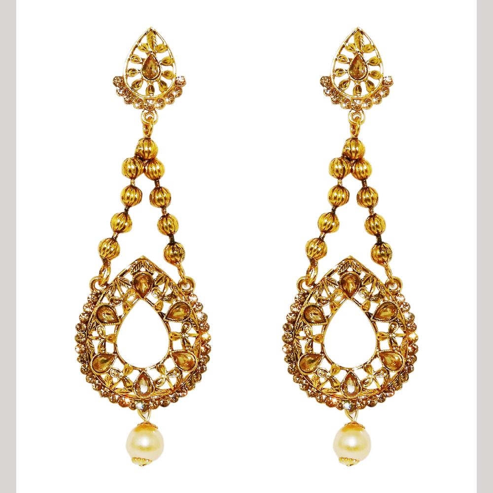 Hania Jewels Elegant Kundan Drop Earrings with Pearl Detailing