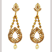 Hania Jewels Elegant Kundan Drop Earrings with Pearl Detailing