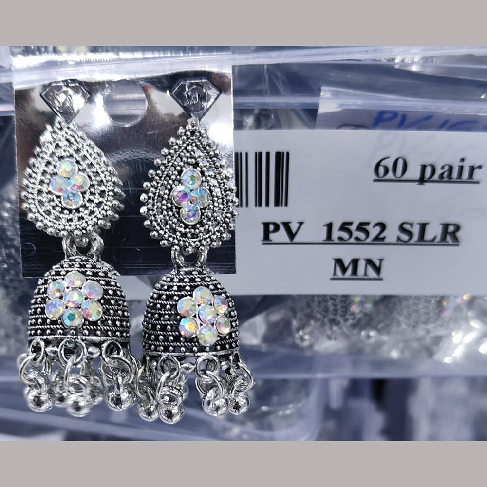 VM Imitation Oxidised Plated Austrian Stone Ghungroo Jhumki Earrings