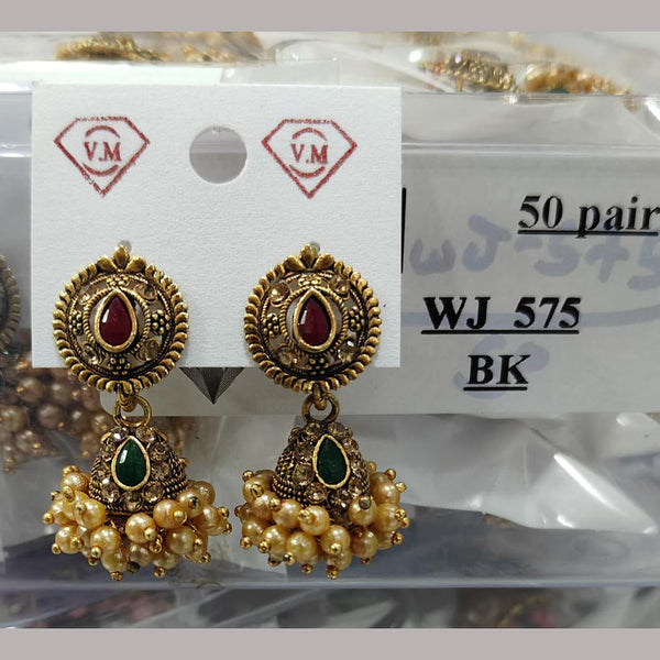 VM Imitation Gold Plated Austrian Stone And Pearls Jhumki Earrings