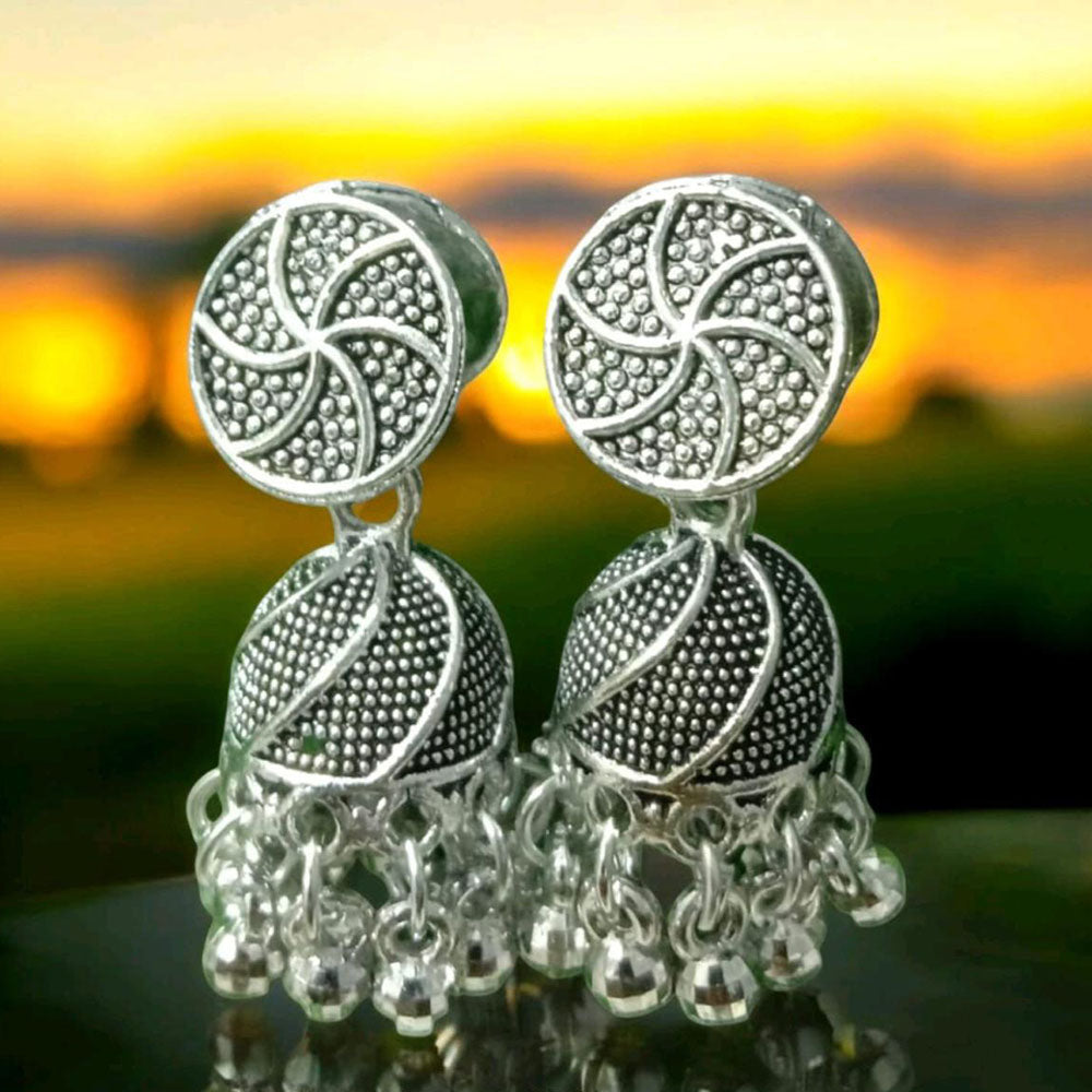 VM Imitation Oxidised Plated Heritage-Inspired Jhumki Earrings