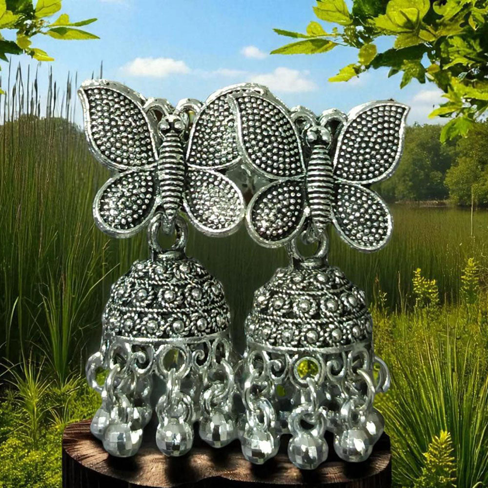 VM Imitation Oxidised Plated Boho Style Butterfly Jhumki Earrings