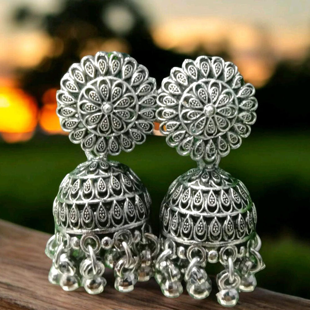VM Imitation Oxidised Plated Heritage-Inspired Jhumki Earrings