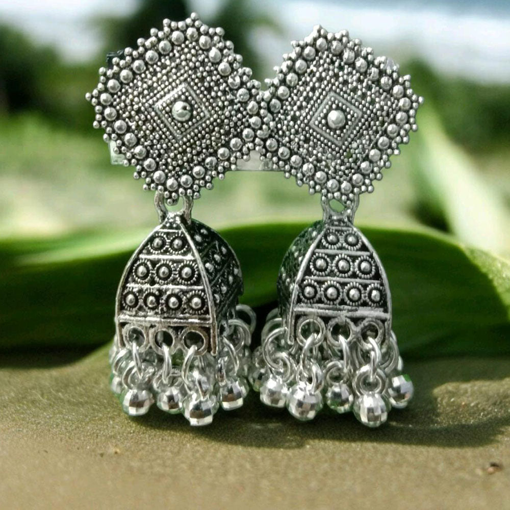 VM Imitation Oxidised Plated Heritage-Inspired Jhumki Earrings
