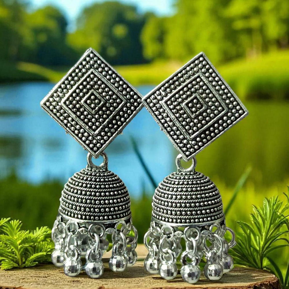 VM Imitation Oxidised Plated Heritage-Inspired Jhumki Earrings