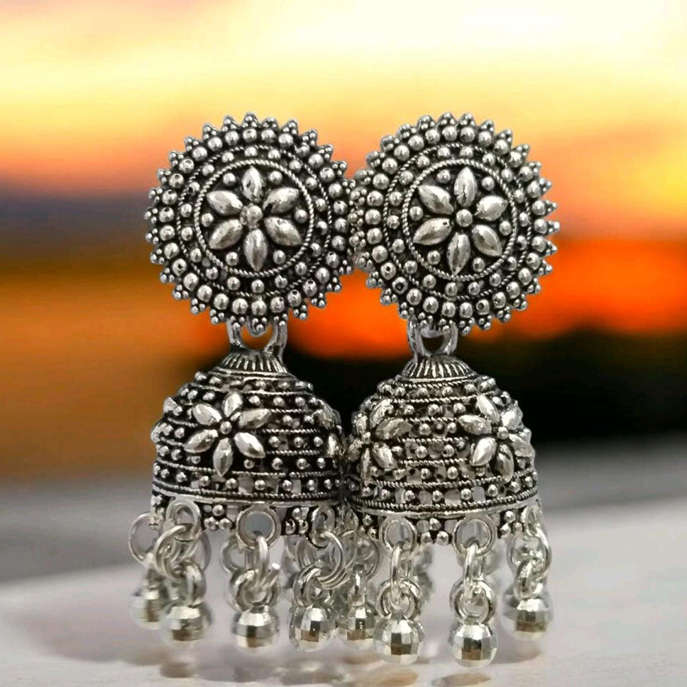 VM Imitation Oxidised Plated Heritage-Inspired Jhumki Earrings