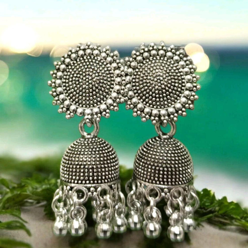 VM Imitation Oxidised Plated Heritage-Inspired Jhumki Earrings