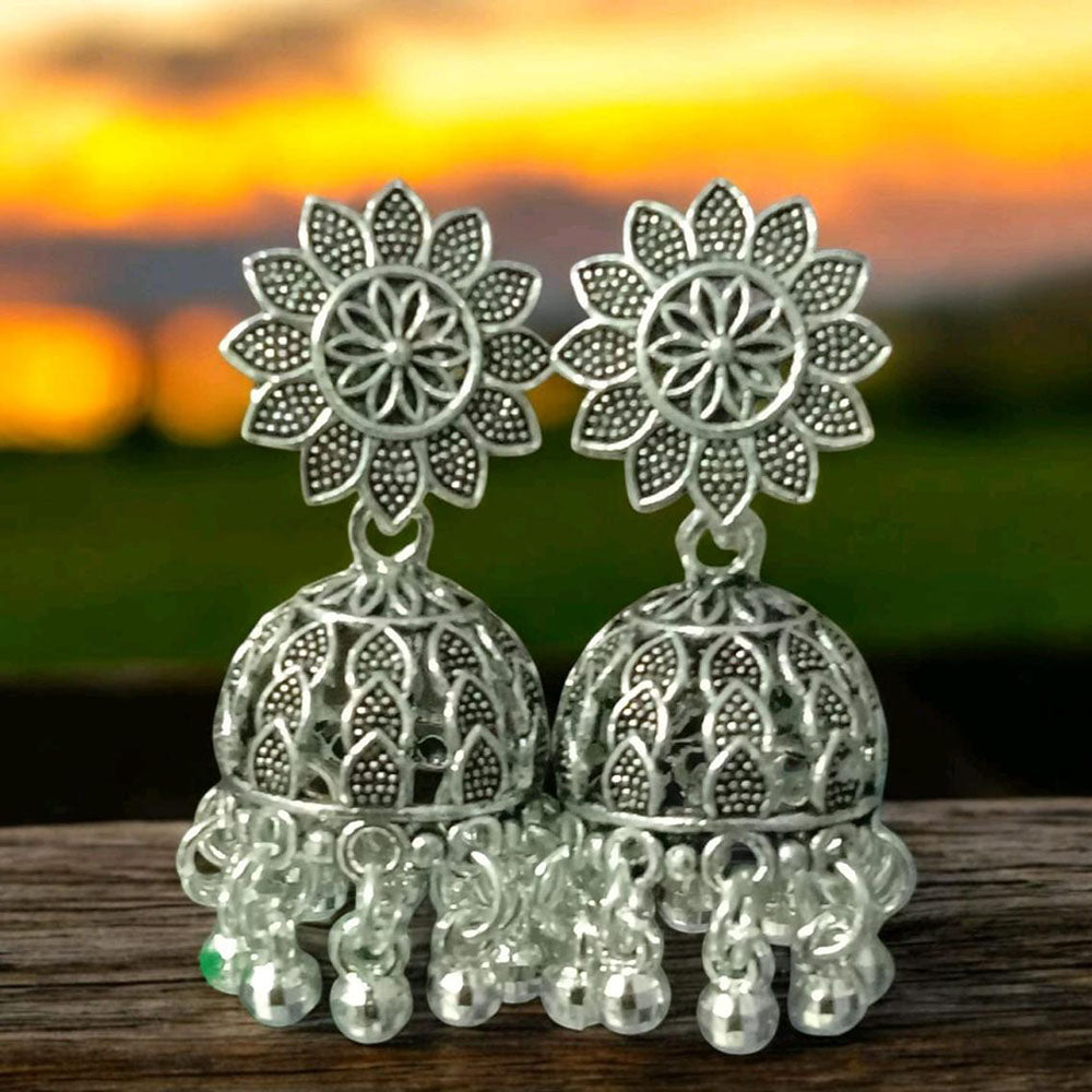 VM Imitation Oxidised Plated Heritage-Inspired Jhumki Earrings