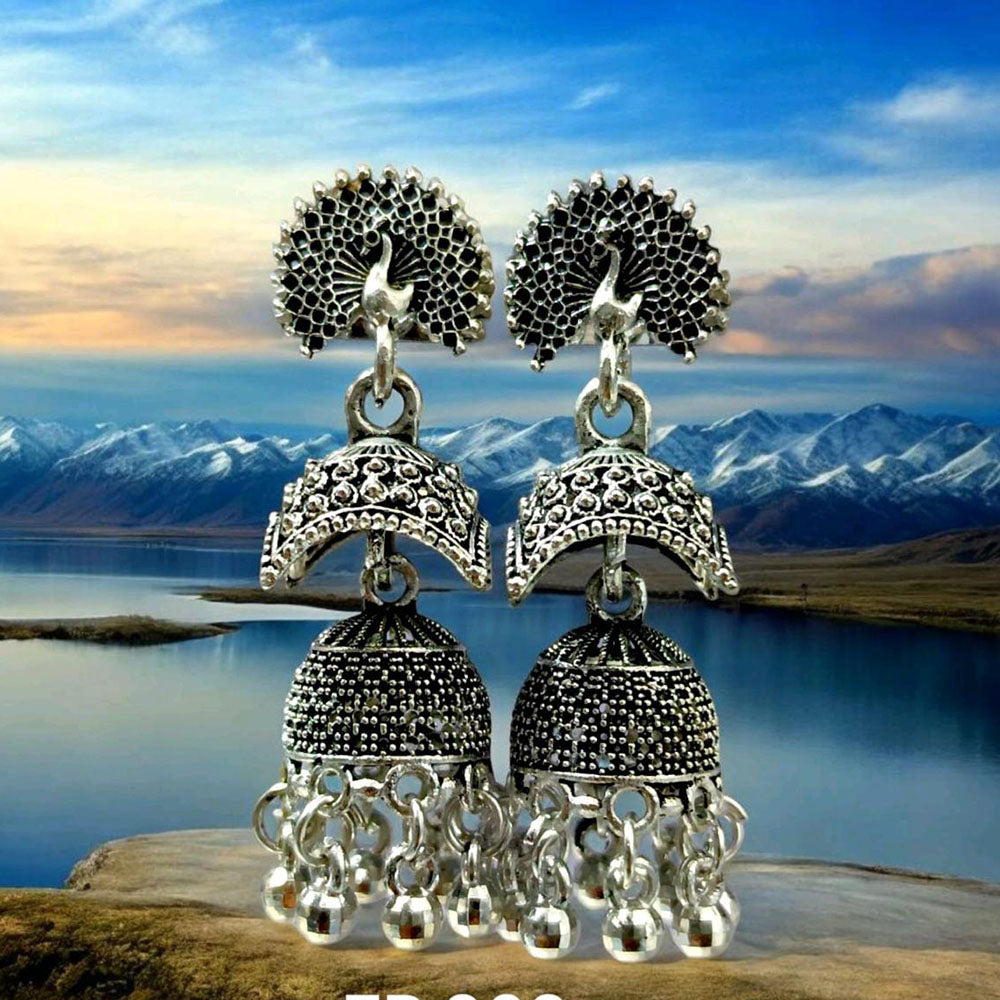 VM Imitation Oxidised Plated Heritage-Inspired Jhumki Earrings