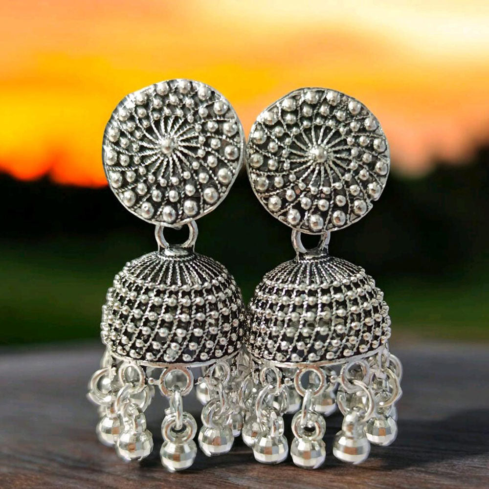 VM Imitation Oxidised Plated Heritage-Inspired Jhumki Earrings