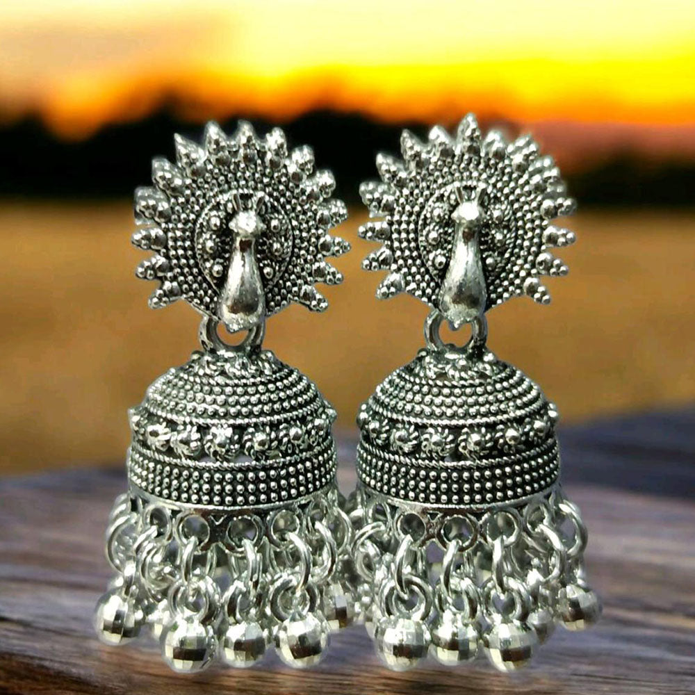 VM Imitation Oxidised Plated Heritage-Inspired Jhumki Earrings